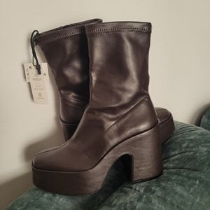 Zara Trafaluc Brown Ankle Platform Boots